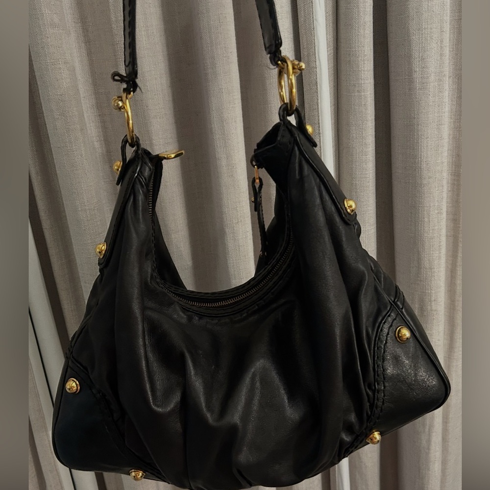 Gucci Black and Gold Shoulder Bag with Hobo Design